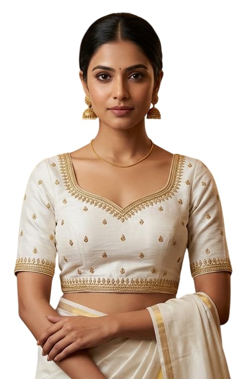 prime fashions Women's Traditional Zari Work Embroidered Blouse V-Neck Readymade Saree Blouse Ethnic Wear-picture-43