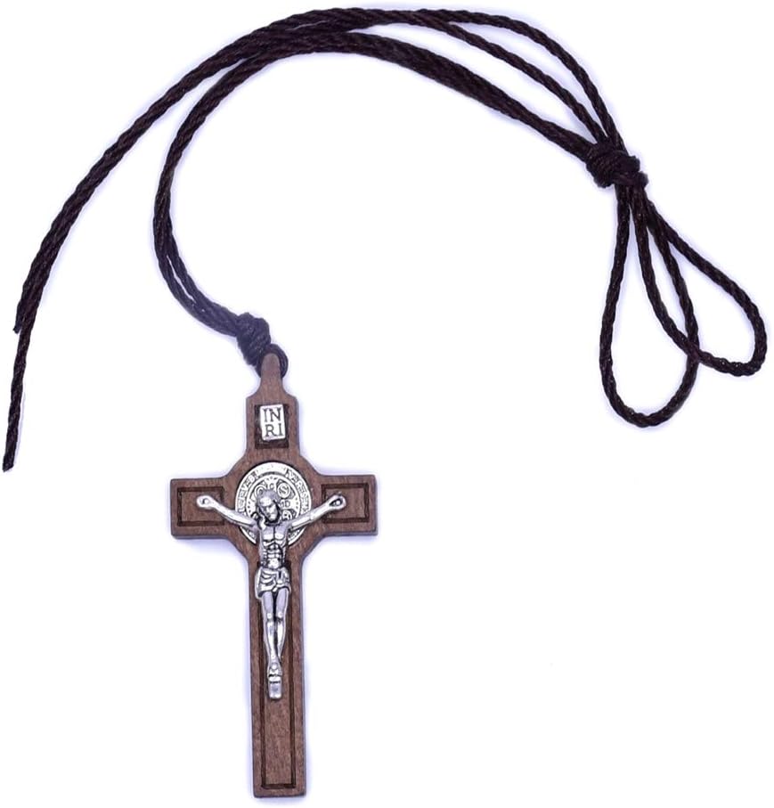 HELYZQ Jesus Cross Necklace Wood Metal Pendant Jewelry Men Womens Catholic Religious