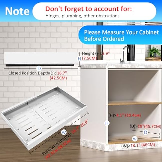XL Pull Out Cabinet Organizer (17.1-26.8), Expandable Sliding Drawers for Cabinets, with 6 Adjustable Partitions, Heavy Duty Slide Out Drawers for Kitchen Cabinets, Living Room, Pantry