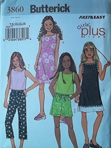 Butterick Patterns B3860 Girls'/Girls' Plus Top, Dress, Shorts & Pants, Size 7-8-10-12-14 #TOP4