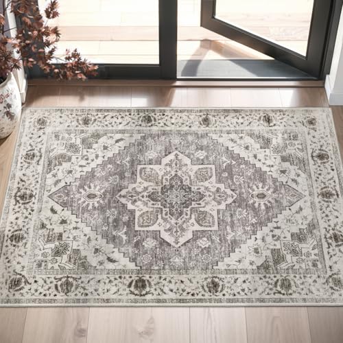 SERISSA Boho Rugs for Entryway, 2x3 Entryway Rug Non-Slip Washable Small Area Rug, Ultra Soft Oriental Vintage Low-Pile Indoor Door Mat Earth Tone Floor Carpet for Entrance Kitchen Bathroom