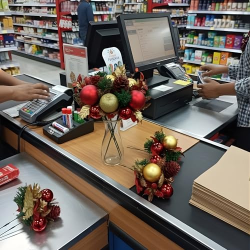 Image of Crackles Christmas Cherry Apple Pine Decoration | Artificial Xmas Ornaments for Tree, Wreath, Gifts & Home Decor | Festive Decorative Accessories (multicolor) Pack of 1