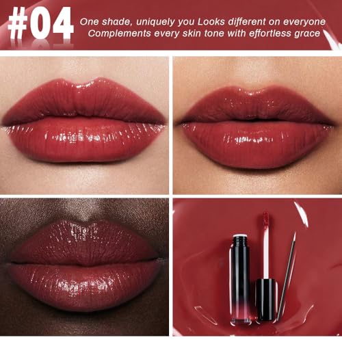 Image of evpct Cranberry Red Shiny Longwear No-Budge Liquid Lip Color Lipstick Makeup, Highly Pigmented Color Instant Shine, Waterproof Long Lasting Lipstick for Women, Lip Stain Gloss Lip Liner Brush, 04#