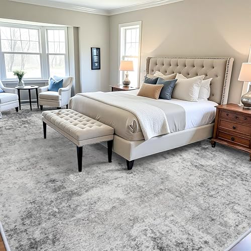 RUUGME Washable 12x15 Area Rug - Large Abstract Rugs for Living Room Low Pile Stain Resistant Indoor Carpet for Bedroom Dining Room Non Slip Rubber Backing Ultra Thin Soft Floor Decor Mat 12x15 Grey