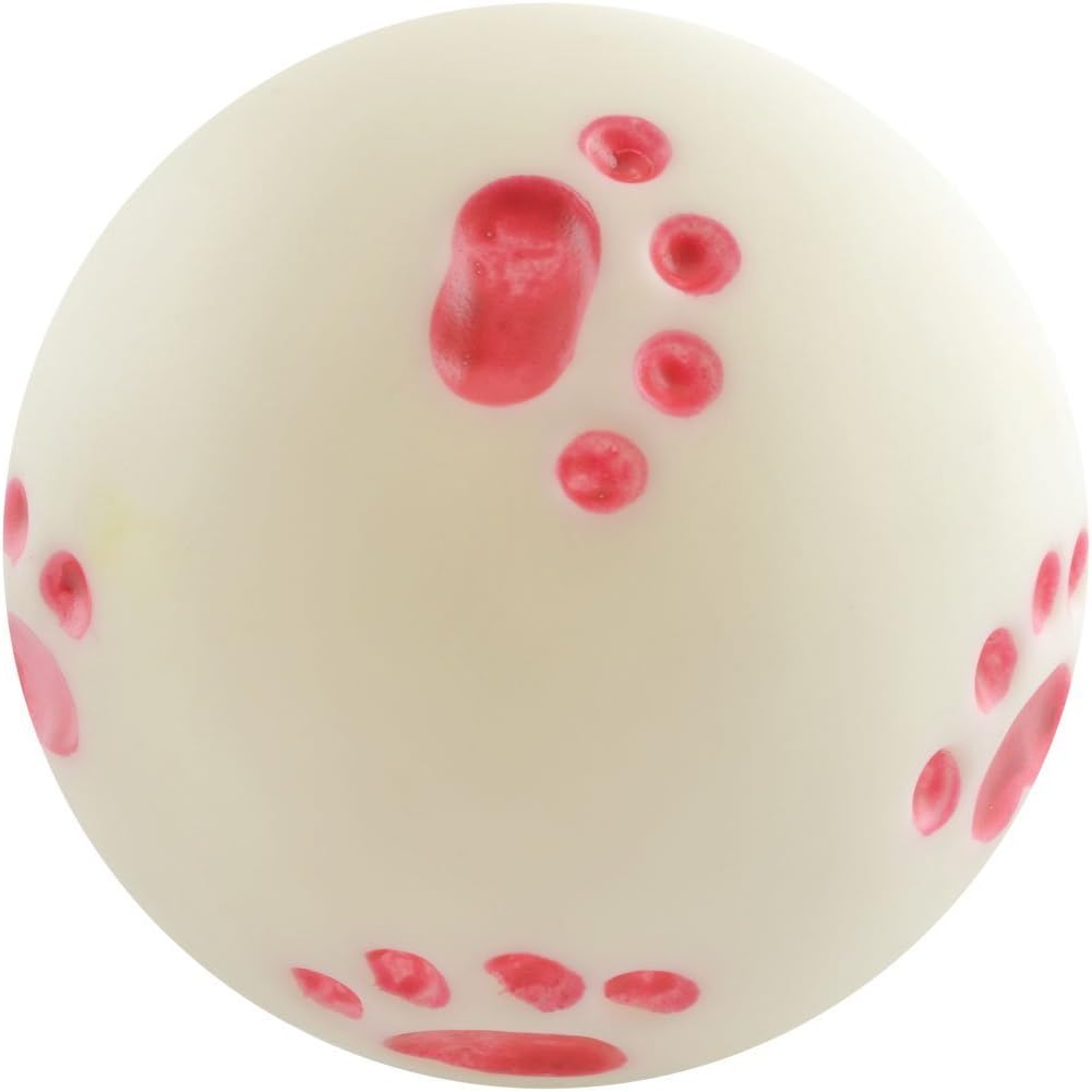 Dogloveit Dog Ball with Pawprints Rubber Toy with Sound Squeaker Squeaky Toy for Pets Puppies Dogs Cats, 4"