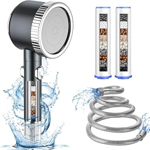BoriYa Filterdouchekop en slang – Hogedrukdouchekoppen met stop, Ionische handdouchekop waterbesparend, krachtige douchekoppen om de druk te verhogen, universele vervangende massagedouchekopset