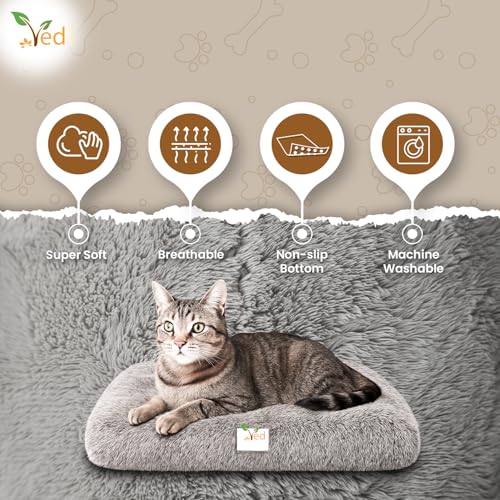 Ved Beruhigendes Hundebett Mittel – Flauschige Anti-Angst-Haustiermatratze für die Hundebox, Waschbares Plüsch-Hundekissen mit Rutschfester Unterseite, Grau, (75 x 50 x 7 cm (L x W x H)