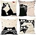 Produktbild LAXEUYO 4er Set Kissenbezug 45x45 cm, Schwarze Katze Kissenhülle Dekorative Baumwolle Leinen Dekokissen mit Verstecktem Reißverschluss Sofa Schlafzimmer Auto