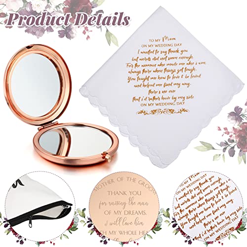 Coume 6 Pack Mother of the Groom Bride Cosmetic Bag Wedding Gifts Mother of Bride and Groom Makeup Mirror Mom Handkerchief for Mom in Law for Engagement Favor3