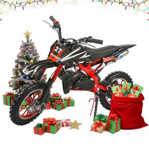 Deaathy 49cc Gas Dirt Bike - 2 Stroke Motorcycle with Off-Road Tires, Dual Disc Brakes & Shock...