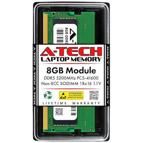 Image of A-Tech 8GB DDR5 5200MHz PC5-41600 CL42 SODIMM 1Rx16 Single Rank 1.1V Non-ECC Unbuffered SO-DIMM 262-Pin Laptop Computer RAM Memory Upgrade Module