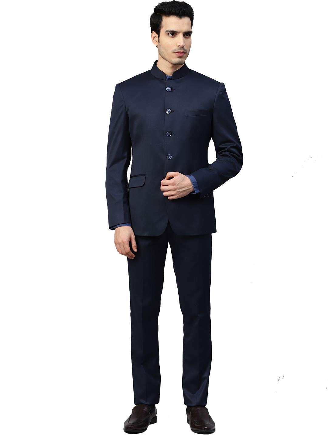 manq Men Beige Solid Slim Fit Bandhgala Suit-picture-39