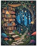 The Fairy Book Nook: Enchanted Reading Nook Decor for Bookworms & Literature Enthusiasts - Magical Library in the Woods Illustration - Fantasy Bookcase 11x14 Unframed Poster-For Classroom or Bookstore