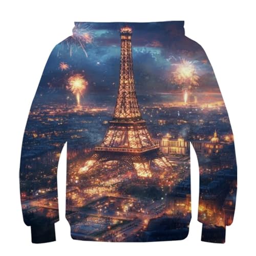 Sweat à capuche enfant Tour Eiffel 3D pour garçons et filles de 9 à 11 ans