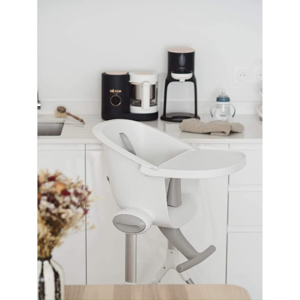 BÉABA - Trona Bebé Evolutiva - Ergonómica - Bandeja Extraíble y Reposapies - Altura Regulable 6 alturas - Gris/Blanco