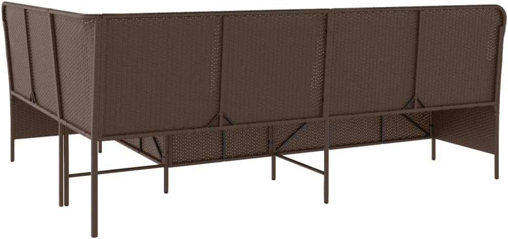 vidaXL Patio Sofa with Cushions - L-Shaped Corner Couch, Outdoor Lounger in Brown Poly Rattan - UV, Powder-Coated Steel Frame - Ideal for Garden, Terrace, Patio - Brown/Red, 5-Seater