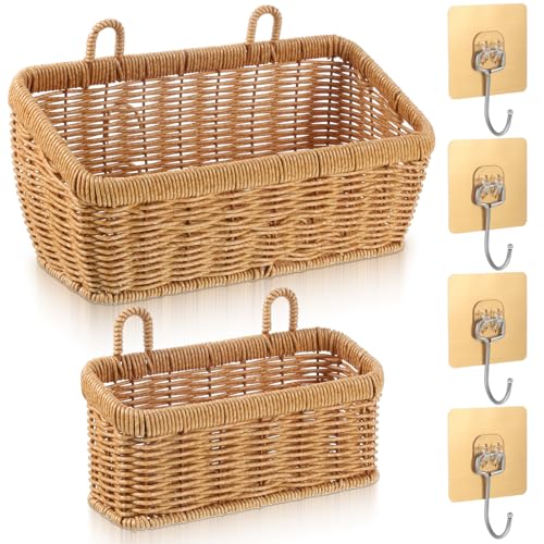 AOZUO 2 Pcs Wall Hanging Baskets for Storage, Woven Hanging