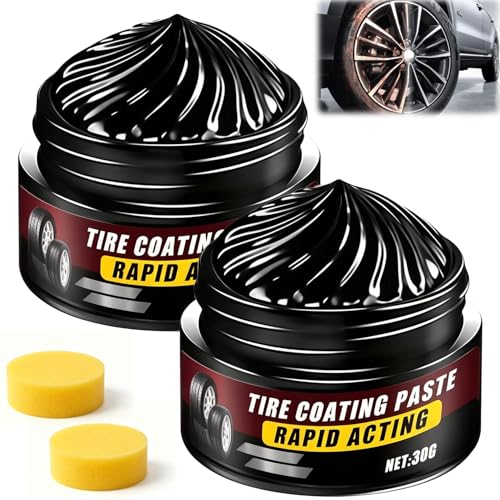 dssuoa 2Pcs Tire Coating Paste Tire Polishing Paste Car Tire Shine with Sponge Long-Lasting Tire Dressing Ceramic Tire Coating Bring Back the Original Deep Black Shine to Rubber and Plastic