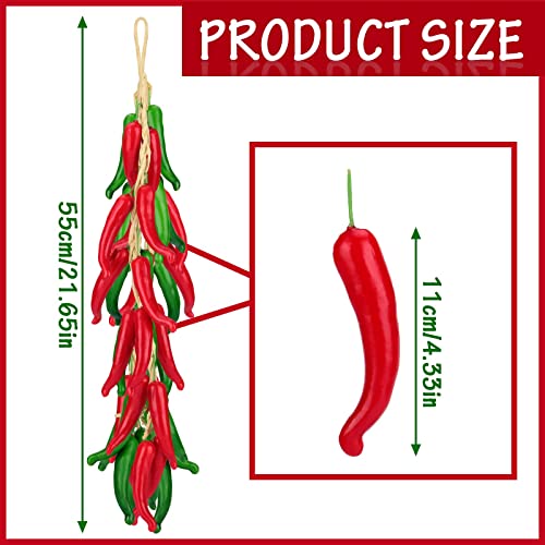 4 Pcs Artificial Hanging Pepper String Lifelike Hot Chili Pepper Red & Green Foam Fake Simulation Vegetable Fruit Garland Vine For Home Kitchen Wall Decoration #TOP2