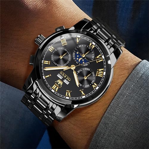 Image of OLEVS Mens Automatic Watch Mechanical Self Winding Luxury Business Dress Moon Phase Stainless Steel Calendar Wrist Watches for Men Waterproof Luminous