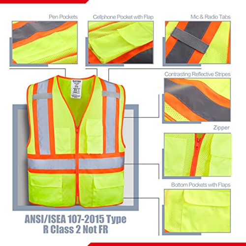 Image of KAYGO Reflective High Vis Safety Vest with Pockets for Men and Women KG0100 | Breathable Polyester Lightweight, Two-Tone, for Construction, Warehouse, Surveying, Cycling, Machine Washable