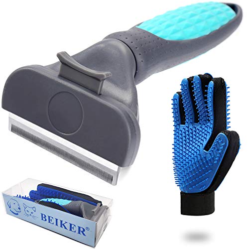 Beiker Self Cleaning Pet De-Shedding Brush Set for Dog & Cat, Professional Pet Grooming Tool Kit for Long - Short Haired Pets Reduces Shedding by up to 98%, Puppy Hair Remover Comb, Soft Rubber Glove
