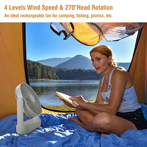 Camping Fan Rechargeable 4 Speeds, Quiet Wall Mountable Cordless Fans 270° Head Rotation, Battery Operated Portable Usb Desk Cooling Fan For Office Car Outdoor Picnic Barbecue Fishing Travel (Grey) #TOP1