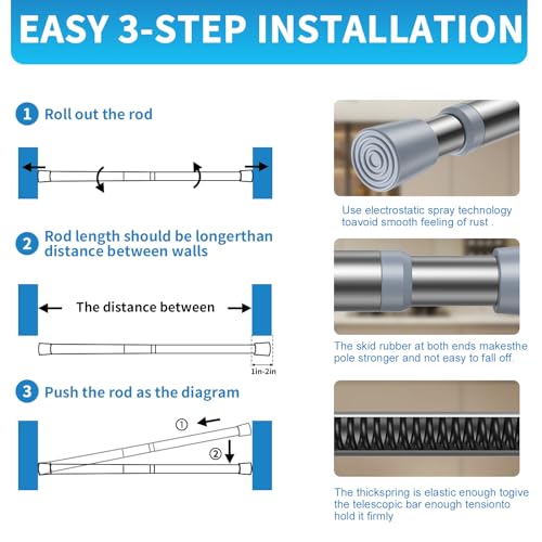 Image of AIZESI 2 Pack Tension Rods for Windows 26.5 to 36 inch, Adjustable Pressure Spring Curtain Rods No Drilling, Curtain Rods for Doorway Closet Door, Silver