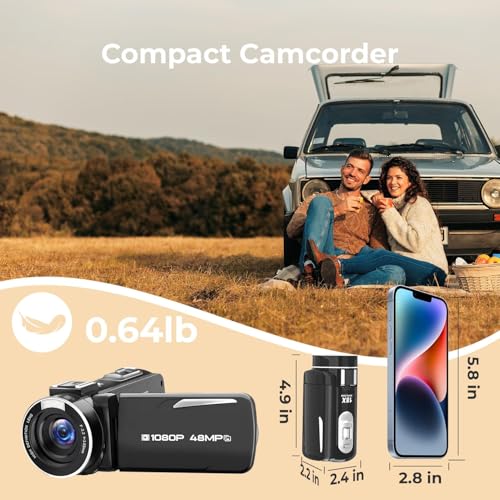 Camcorder Video Camera 2.7K 48MP - Vlogging Camera for YouTube with Fill Light, 18X Digital Zoom, 3" 270&deg; Flip Screen, Webcam, Anti-Shake - Digital Cameras with 32GB Card & Battery for Beginners