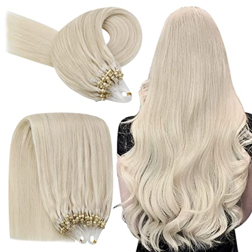 YoungSee Micro Ring Hair Extensions Human Hair Blonde Long Straight Micro Bead Extensions Real Human Hair 24inch Platinum Blonde Micro Loop Hair Extensions Human Hair for Women 1g/s 50strands
