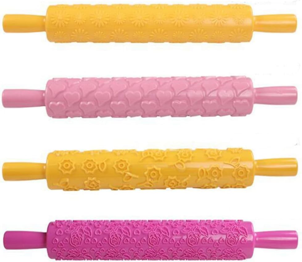 Embossed Pattern Rolling Pin 8pcs Plastic Dough Roller Mold Multifunctional Baking Tool for Cookie Fondant Pastry DIY Kitchen Use Random Style