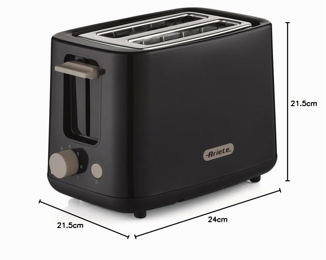 Ariete 157 Tostapane Breakfast, 760W, Capacità 2 fette di pane, Pinze in acciaio inox, 7 livelli di doratura, Pulsante stop, Tocco freddo, Dark Grey