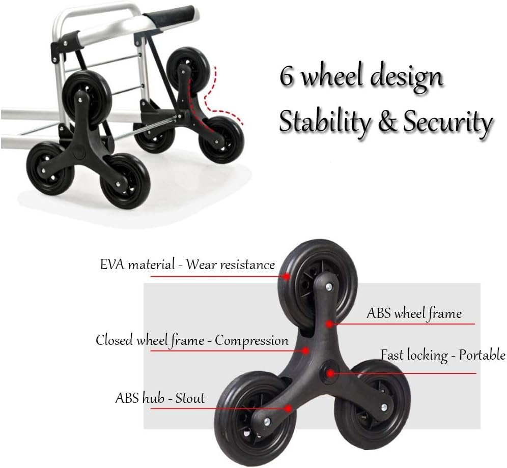 Carrito de compras ligero para aislamiento con 6 ruedas, plegable y apto para subir escaleras, para mercado y traslado de bolsas miniatura 5