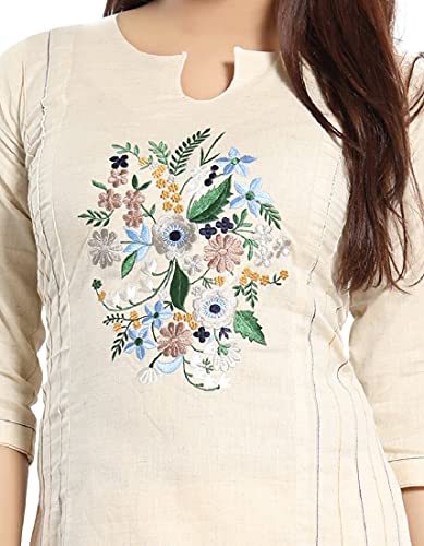 Image of DREAM & DZIRE Women's Cotton Kurti Beige in Colour Hand embrioderied for All Plus Size and Small Size