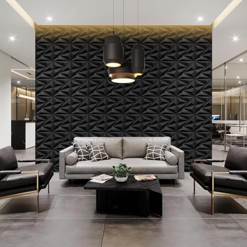 STICKGOO 3D Wall Panels for Interior Wall Decor, Black Diamond Design Accent Wall Panels, 12''x12'' Modern Decorative Wall Panels for Living Room, Lobby, Office, 33 Pack - Image 3