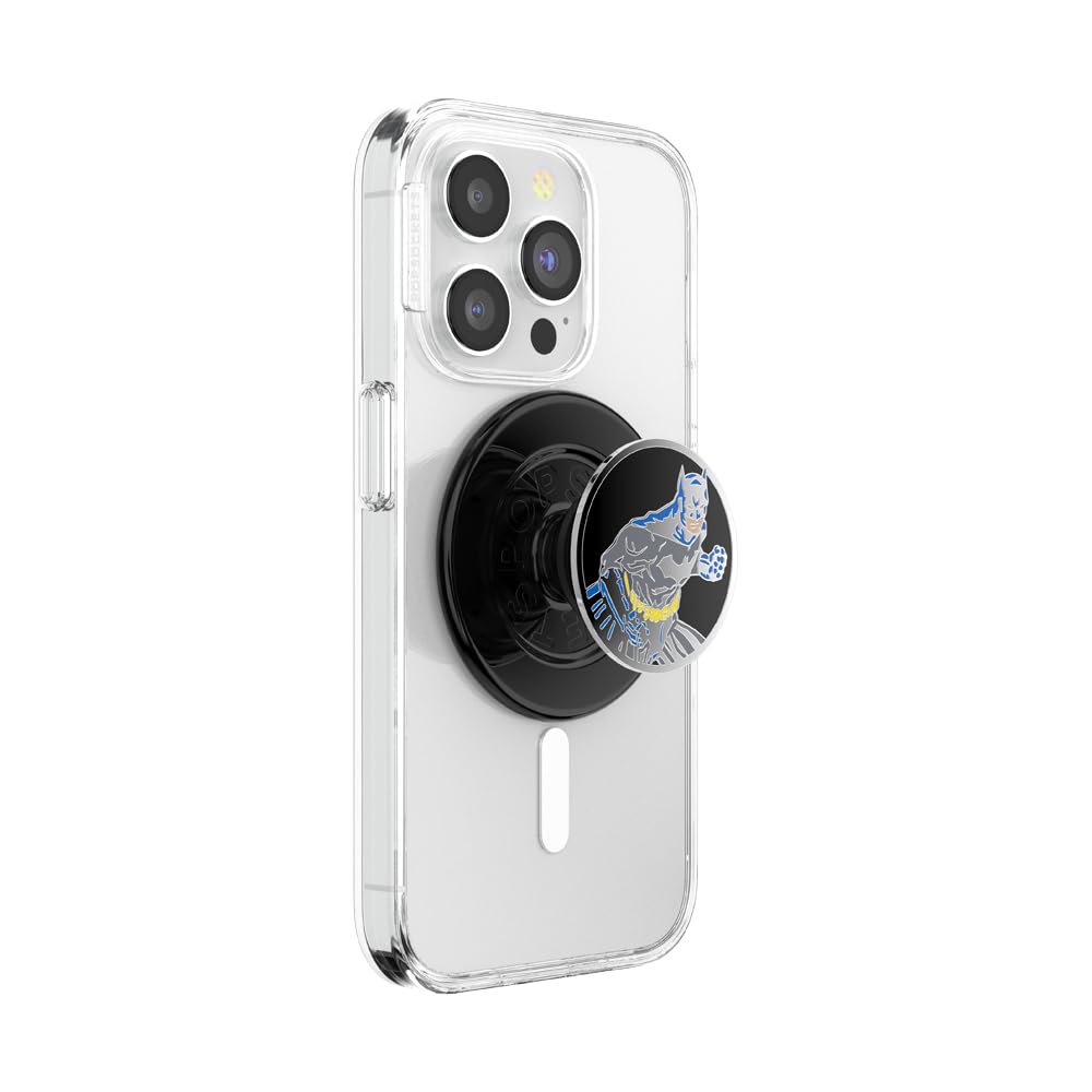 PopSockets Phone Grip for MagSafe, Secure Magnetic Phone Grip & Stand, Hands-Free Kickstand, Wireless Charging Compatible, Batman - Enamel In Action