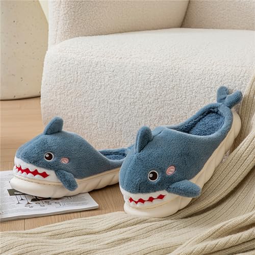 Animal slippers for Women Men Cute Shark Slippers Cozy adult home winter fuzzy cotton slippers2