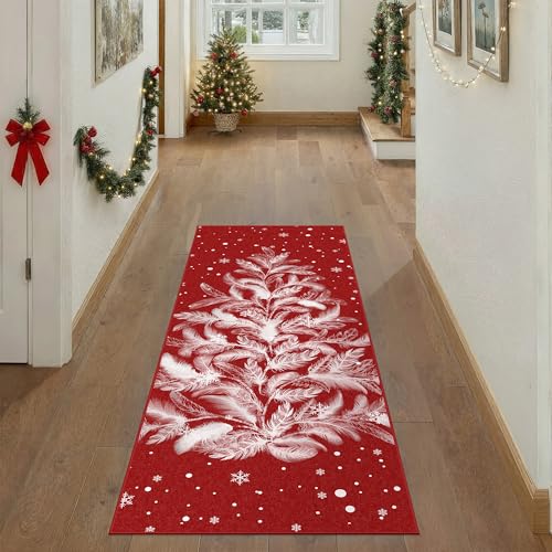 Christmas Area Rug 2x3 Red Washable Non-Slip Holiday Throw Rug at Entrance Decorative Snowflake Doormat for Kitchen Front Door Beside Sink 2'x3' Snowflake | Red