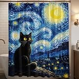 Afritee Duschvorhang Schwarze Katze 180 X 200, Duschvorhänge Wasserdicht