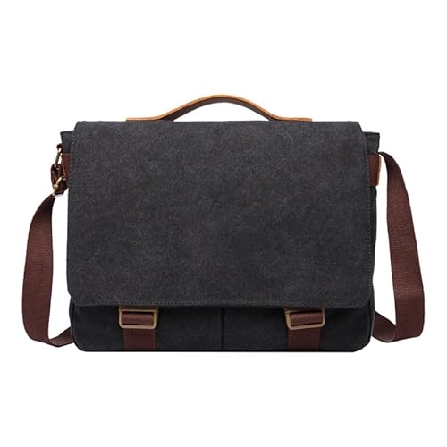 MANNUOSI Homme Sacs Portés épaule Rétro Décontractée Toile Sac Besace Sac à Main Noir Cover