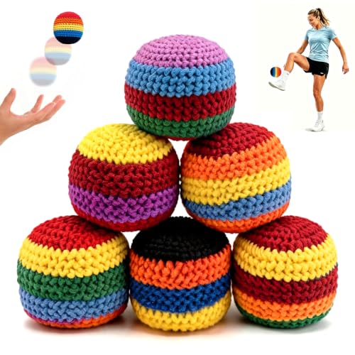 GuadySlezy 6 Pcs Hacky Footbag Sack for Adults, Soft Funny Crochet Kick Ball for Outdoor Games, Durable Woven Pellet Filled Sacks, Juggling Balls for Beginners