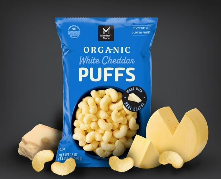 Member Mark Organic White Cheddar Puffs, 18 oz. (Pack of 2)