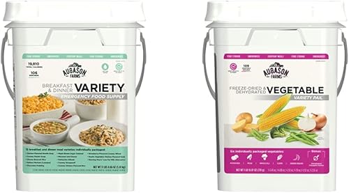 Augason Farms Paquete variado de 4 galones para el desayuno y la cena para suministros de alimentos de emergencia comidas diarias cubo de 4 galones