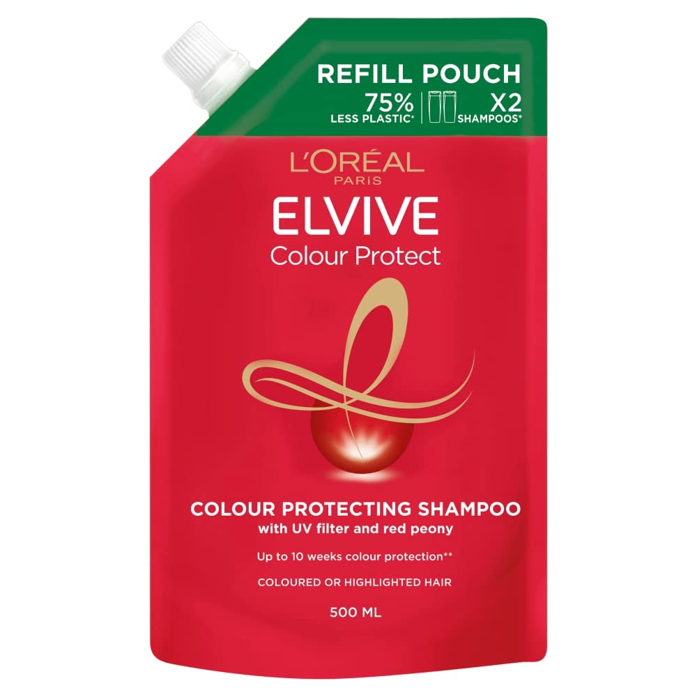 L'Oréal Paris Shampoo for Coloured Hair Elvive Colour Protect Refill Pouch With Red Peony And UV Filters