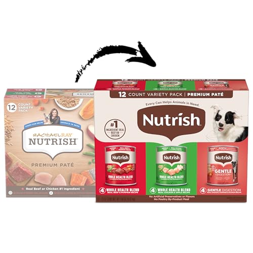 Image of Nutrish Gentle Digestion and Whole Health Blend Premium Pate Variety Pack Wet Dog Food,13 oz. Can,Packaging May Vary (Rachael Ray),(Pack of 24)