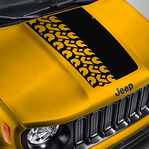 SkunkMonkey - Hood Decal Fits Jeep Renegade - Tire Tread Blackout Hood Sticker- Black