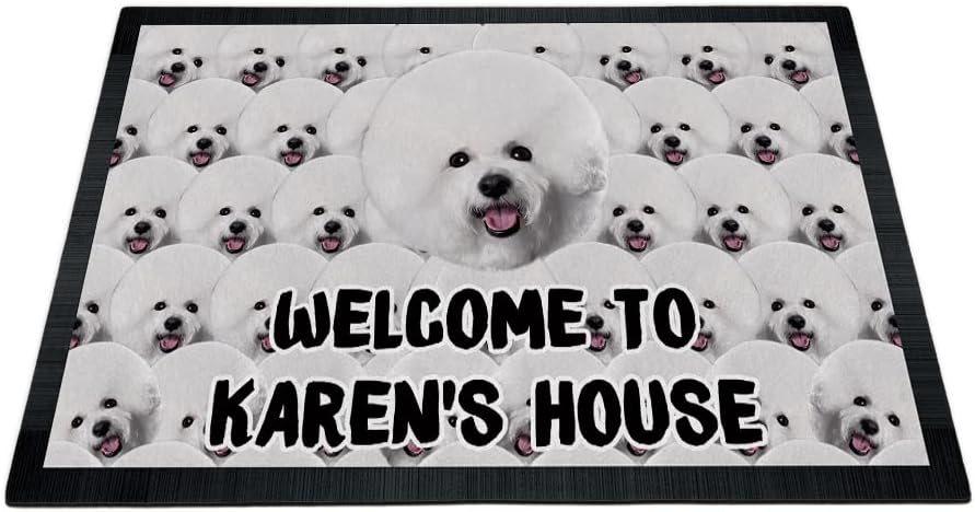 Welcome to Dog's House Dog Doormat Lovely Bichon Frise Door Mat Dog Welcome Mat Custom Dog Name Ultra Thin Door Mat Indoor Welcome Mats for Front Door 23.6" x 15.7"