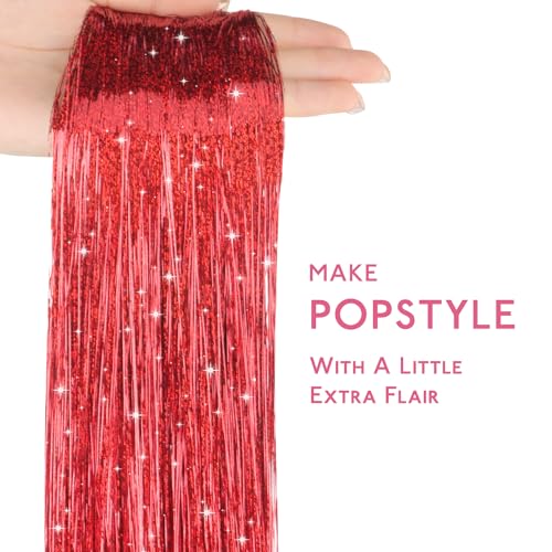 Image of WENNALIFE Hair Tinsel for Girls, Red Fairy Kit 1200 Strands 6PCS 48 Inch Heat Resistant Glitter Hair Extensions Kit Christmas Angel Feathers Sparkle Strands Party Festival