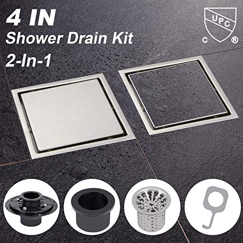 Modbath 5 Inch Square Shower Drain with Drain Base Flange 2