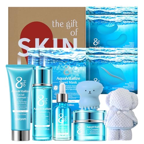 QUIYUM Kit Cura Viso Completo 12 Pezzi, Set Skincare Donna